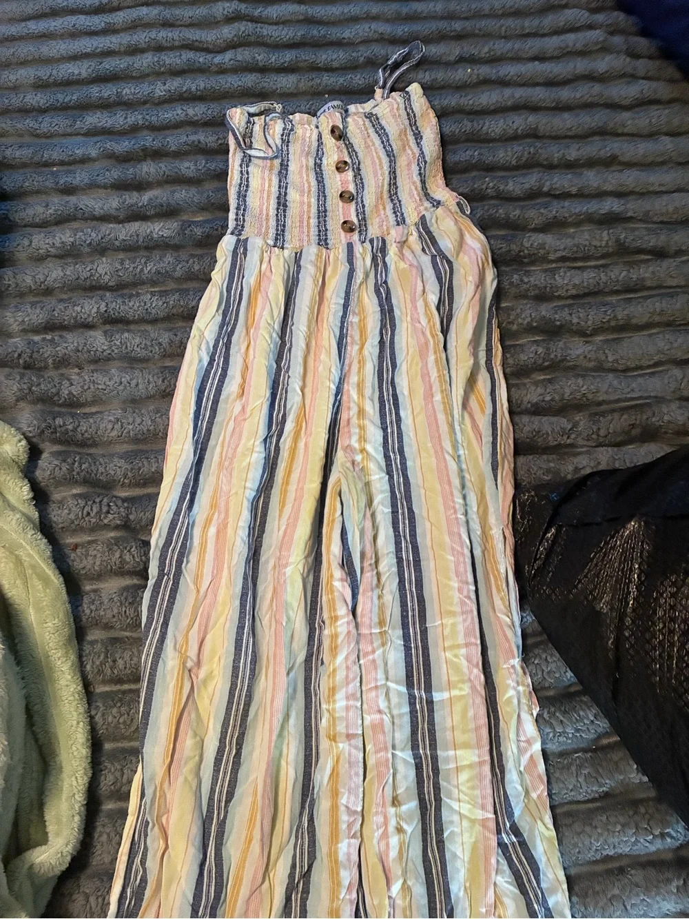 Most FAMOU Striped Smocked Button-Front Top - Multicolor
